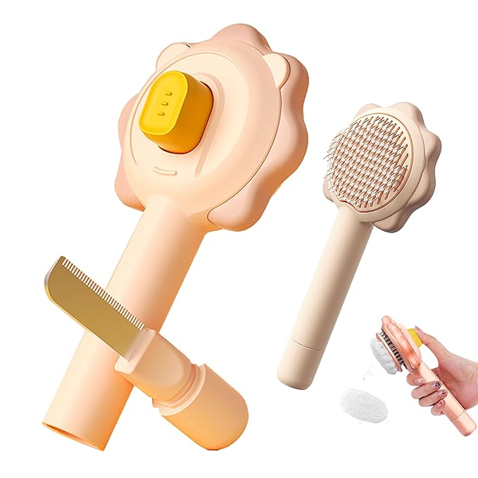 Cat Brushes for Indoor Cats,2 in 1 Self-Cleaning Slicker Brush with Open Knot for Long & Short Haried Cats,Kitten,Puppy and Large Dogs, Pink