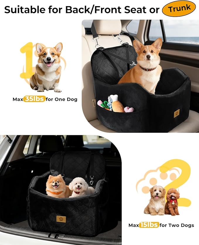 Dog Car Seat for Small/Medium Dogs, Detachable Washable Dog Booster Car Seat Under 35lbs, High-Support Memory Foam,Travel Bed with Storage Pockets