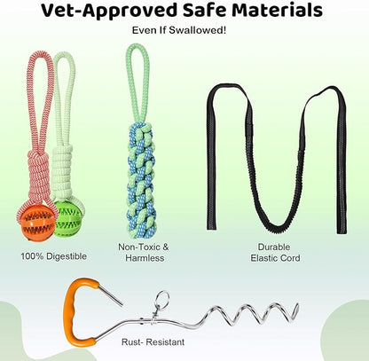 Bungee Tether Tug Outdoor Dog Toy for Dogs, Tug of War Toy with Stake, 2 Puzzle Balls, Cotton Stick Toys, Outdoor Interactive Dog Toys for Lawns, Tug of War Dog Toy for Multi-Pet Households, Orange