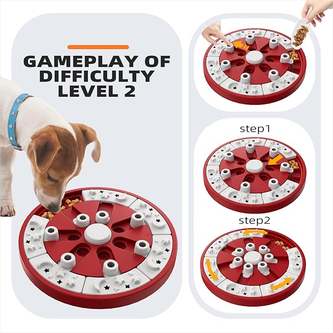Dog Puzzle Toy Dogs Brain Mental Stimulation Mentally Stimulating Puzzles Feeder Toys Puppy Treat Food Dispenser Advanced Level 2 in 1 Game for Small/Medium/Large Aggressive Chewers Breed Red A