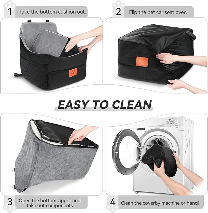 GL GLENSLAVE Dog Car Seat for Small/Medium Dogs, Dog Booster Car Seats with Thick Cushion for Dogs Under 35lbs, Detachable Washable Pet Carseat with Storage Pockets, 2 Safety Belts(Black/Grey)