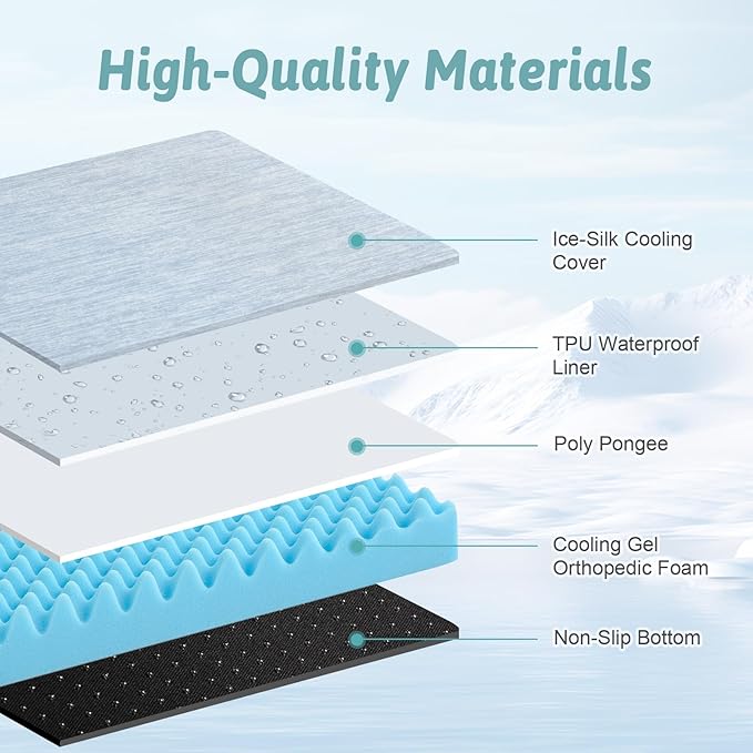 Large Orthopedic Dog Bed, Cooling Dog Beds for Large Dogs, Washable Pet Bed with Waterproof Liner, 44x32x4in,Light Blue