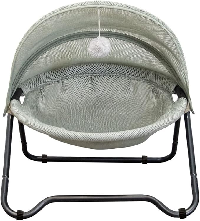 Cat Hammock Bed Elevated cat Bed, Comfortable and Breathable Pet Bed with Awning and Plush Toy, No-Tools Assemble, Cover Removable and Washable, Suitable for Indoor and Outdoor Use