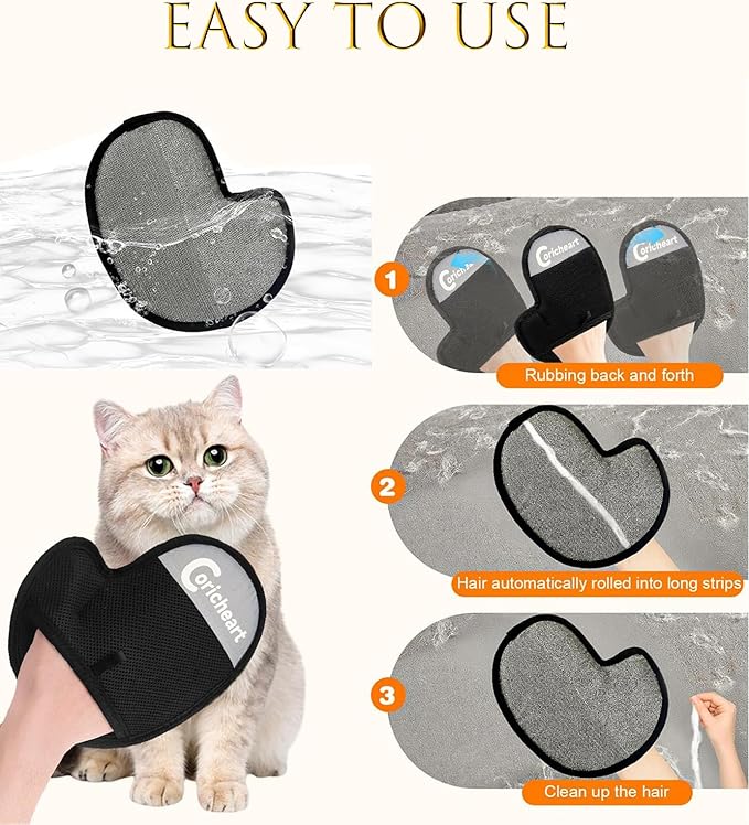 2 Pcs Pet Hair Removal Gloves Brush, Reusable Dog Cat Electrostatic Hair Remover Grooming Glove Tool