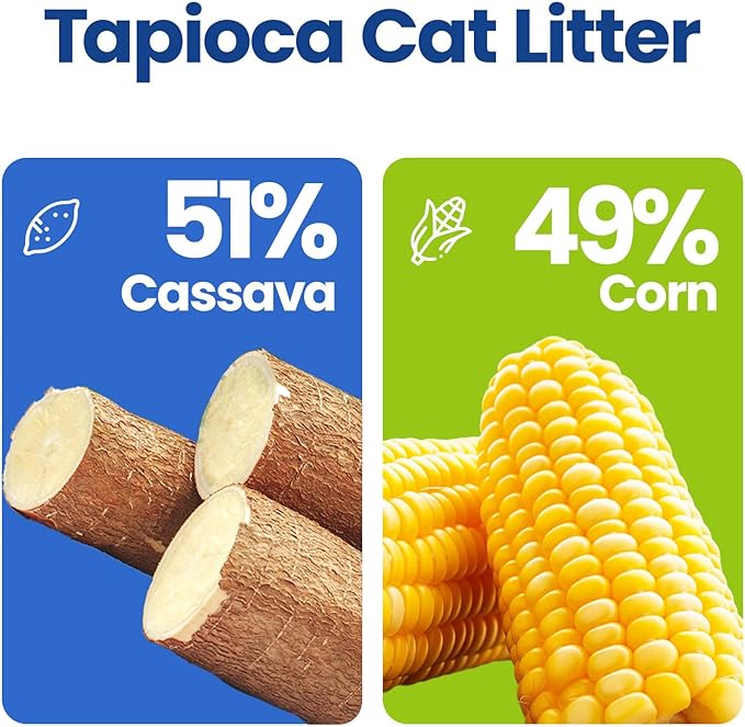 OPET Tapioca Cat Litter, Natural Cassava Litter for Cats, Sustainable Ingredients, Quick and Strong Clumping, Flushable, Superior Odor Control, Dust Free Kitty Litter 16LB