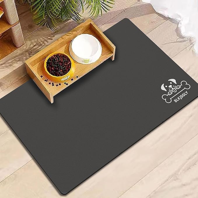18"×30" Dark Grey Absorbent Dog Mat for Food and Water Bowl- Quick Dry Durable Feeding Mat for Dog and Cat Easy Cleaning Pet Supplies for Messy Pets