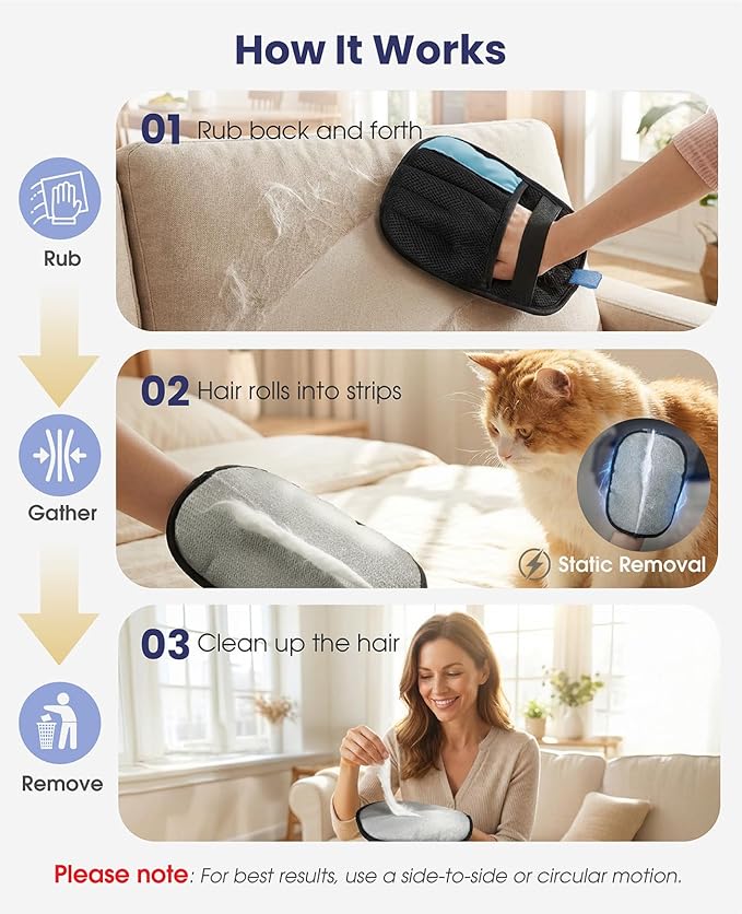 Pet Hair Remover Glove for Dog & Cat, Reusable Electrostatic Magic Brush, Five-Finger Hair Removal Mitt for Cleaning Clothing, Bed, Couch, Carpet, and Car Seat Blue