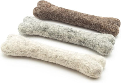 Glaciart One Felted Wool Dog Chew Bone (3 Pcs)| Durable Dog Chew Toy, Puppy Chew Toys for Teething & Dog Teeth Cleaning | Pet Toys Fetch Games & for Anxiety/Boredom | Great for Small or Medium