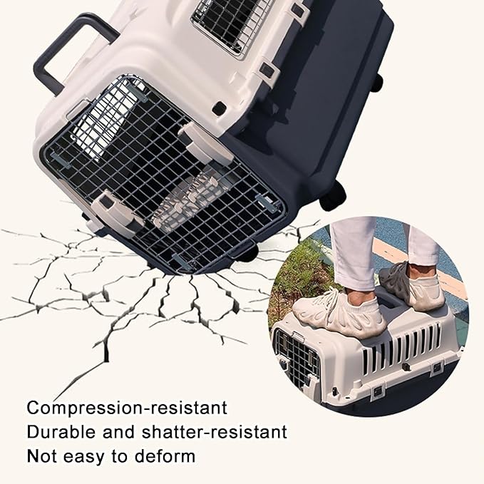 Rolling Plastic Cat Cages, Metal Wire Door Travel Dog Crate, Animal Cage with Packing Board and Hanging Bowl, Portable and Sturdy for Travel(51cm/20in)