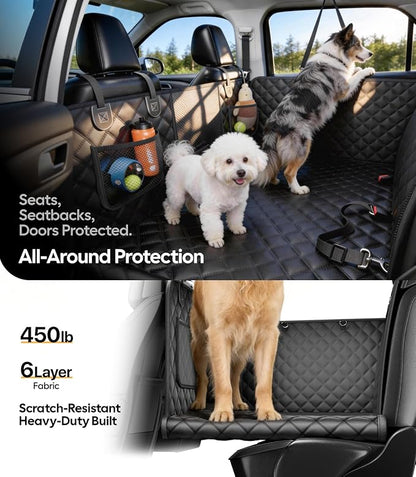 Wigoo Dog Car Seat Cover for Back Seat, 450lbs Hardbottom Dog Hammock, Waterproof & Anti-Scratch Backseat Protector for 1-4 Large/Medium Dogs, Seat Extender for SUV Medium Truck, Size-L, Black
