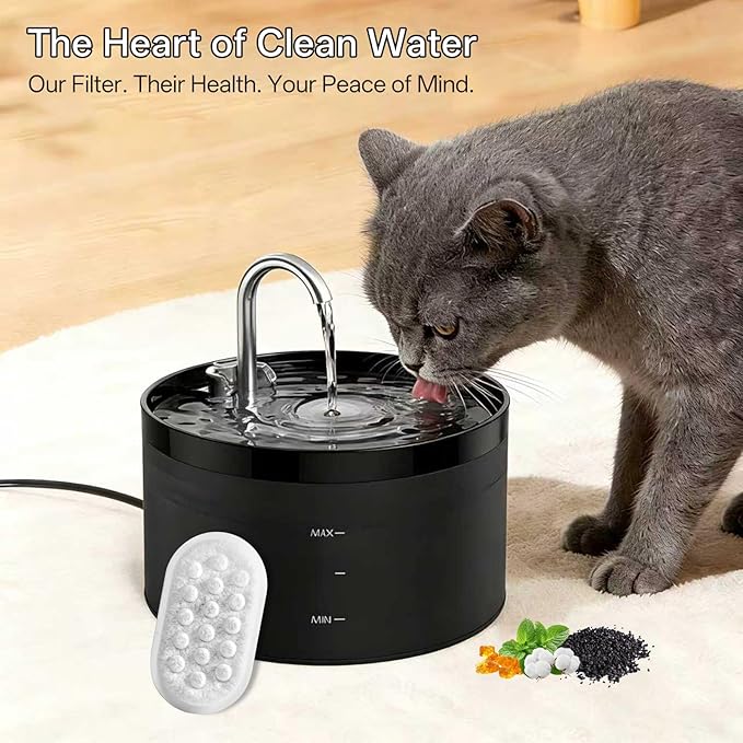 Cat Water Fountain Filter, 32-Pack Cat Fountain Replacement Filters for 67oz/2L & 108oz/3.2L Stainless Steel Cat Water Fountain, 4-Layer Filtration Pet Filter (16 Filters & 16 Sponges)