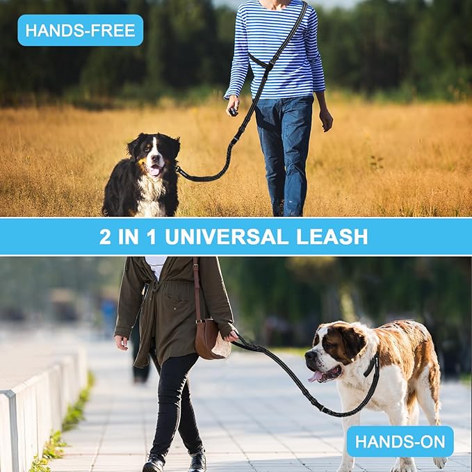 Philorn Hands Free Dog Leash, Crossbody Dog Leash, 6.9-8.9 Ft Multifunctional Waist Walking Belt with Car Safety Buckle for Large and Medium Dogs Jogging,Running,Training (Black, 25-120 lbs)
