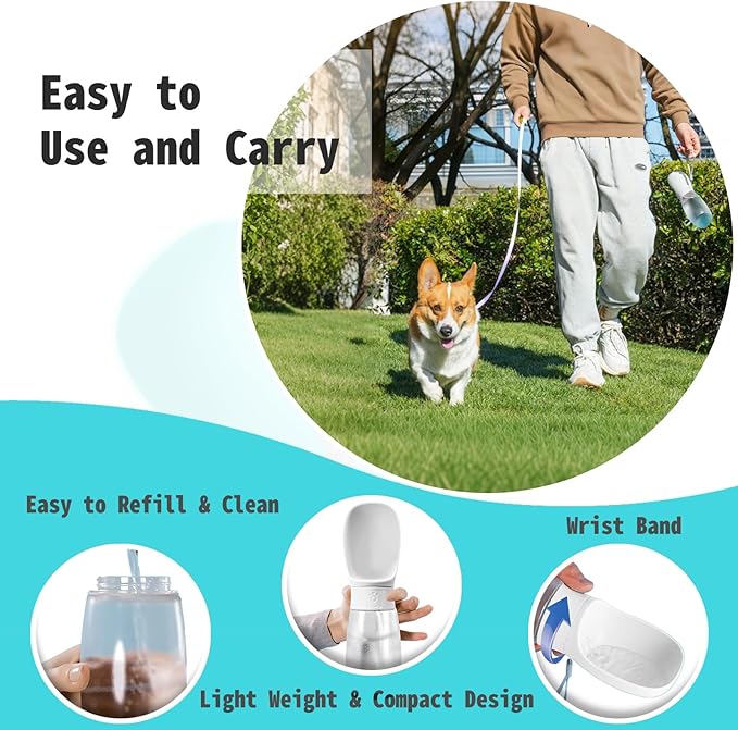 Kalimdor Dog Water Bottle, 19oz Leak Proof Portable Puppy Water Dispenser with Drinking Feeder for Pets Outdoor Walking, Hiking, Travel, BPA Free Food Grade Plastic