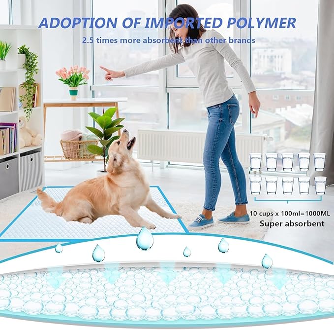 XXXL Puppy Pee Pads for Dogs 31"x47" 100 Count, Pee Pads Extra Large, Leak-Proof & Super Absorbent Dog Pee Pads, Thicken Disposable Potty Pads Puppy Training Pads for Cats Rabbits