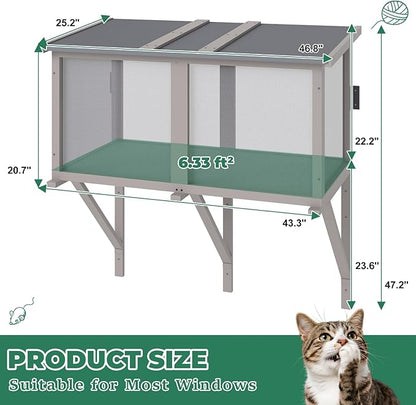 Catio Cat Window Box, Wooden Cat Catio for Indoor Cats, Window Enclosure for Sunbathing, Napping, Overlooking, Keeps Insects Out
