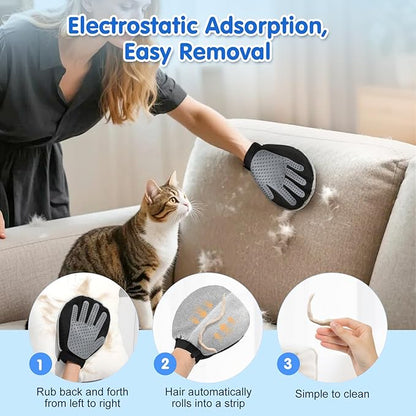 Pawaboo 2-in-1 Pet Hair Removal Glove – Reusable Electrostatic & Silicone Grooming Mitt for Dogs, Cats, Carpet, Couch, Car Seats & Clothing, Dual-Side Gentle Deshedding Tool, Easy to Clean
