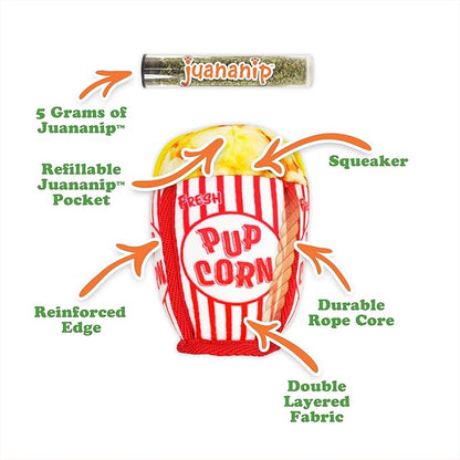 Doggijuana Tuffer Chewer Mini Plush Dog Toy | Funny Dog Toy Plush with Juananip Catnip for Dogs | Calming Aid for Dogs | Interactive Squeaky Chew Toy for Play (Pupcorn)