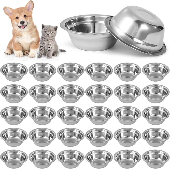 30PCS Stainless Steel Dog Bowls, Bulk Metal Pet Feeding Bowls, Dog Food and Water Container, 5.3 x 1.8 in Pet Dry & Wet Food Bowl for Small Dogs and Cats, Dishwasher Safe