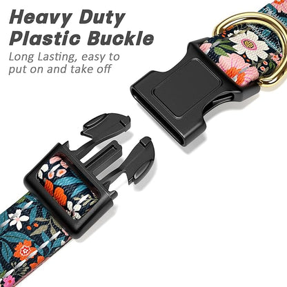 Reflective Dog Collar for Small Dogs, Cute Flower Theme Adjustable Heavy-Duty Nylon Puppy Collar for Boy and Girl Female, Soft Pet Accessories with Quick Release Buckle, Elegant Floral