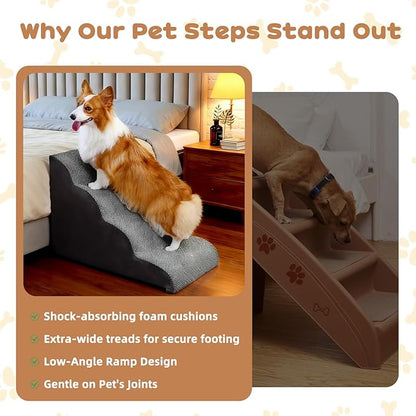 Makigued Dog Stairs for Small Dogs and Cats, 20" H 4 Steps Pet Steps Ramp for High Bed, Couch, Sofa, Waterproof Pet Stairs with Removable Washable Cover, Non-Slip Bottom, Light Gray