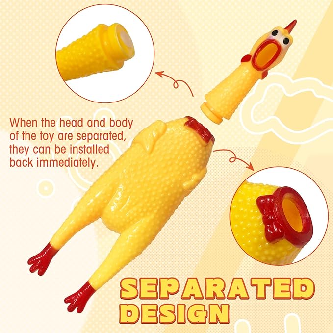 6 Pcs Large Screaming Chicken Dog Toys,Yellow Rubber Chicken 12 inch,Squeeze Squeaky and Screaming Chicken,Prank Novelty Toy for Adults