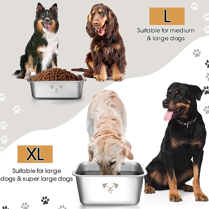 Sweetude 4 Pcs Stainless Steel Dog Bowls Bulk High Capacity Metal Dogs Food and Water Bowls for Large Dogs Pets(Silver,2.64 Gallon)