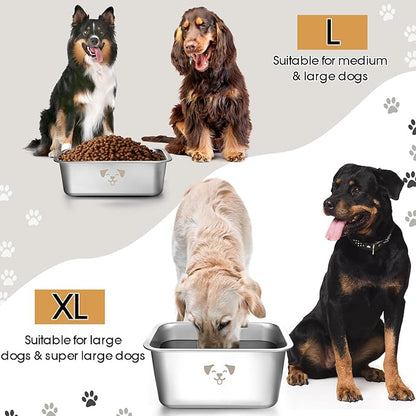 Sweetude 4 Pcs Stainless Steel Dog Bowls Bulk High Capacity Metal Dogs Food and Water Bowls for Large Dogs Pets(Silver,2.64 Gallon)