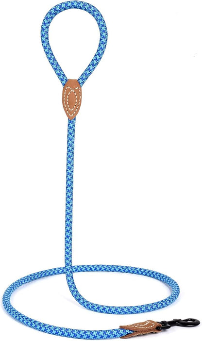 Mile High Life | Mountain Climbing Dog Rope Leash with Heavy Duty Metal Sturdy Clasp | Genuine Leather Tailored Connection with Strong Stitches (Sky Blue Hot Blue, 72 Inch (Pack of 1))