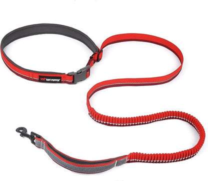 Tuff Pupper Hands Free Bungee Dog Leash | Lightweight for Running Jogging Walking | Adjustable Padded Waist Belt (24-50 inch) | Bungee Stretch 3 to 6 Feet | Strong Ballistic Nylon w/Reflective Strips
