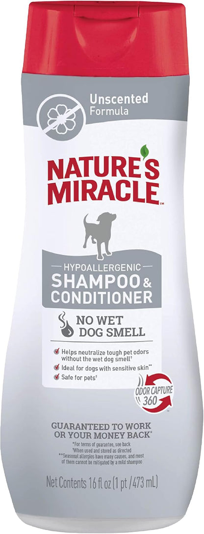Nature’s Miracle Hypoallergenic Shampoo & Conditioner for Dogs, 16 Oz, Unscented (Pack of 2)