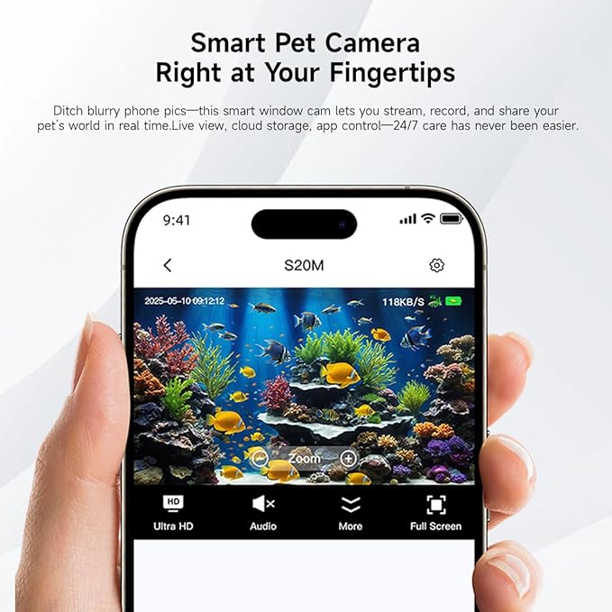2K HD Aquarium & Terrarium WiFi Pet Camera,140° Wide-Angle Anti-Glare & Anti-Reflection,Night Vision for Fish & Reptiles,Two-Way Audio,Glass-Mount Enclosure Monitor,24/7 Recording (4 Pack)