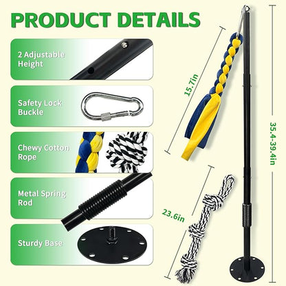 Tether Tug Outdoor Dog Toy, Interactive Exercise Game in Yard, Tether Tug with 2 Rope Toy and Bell for Large Medium Small Dog, Pull Chase and Tug of War