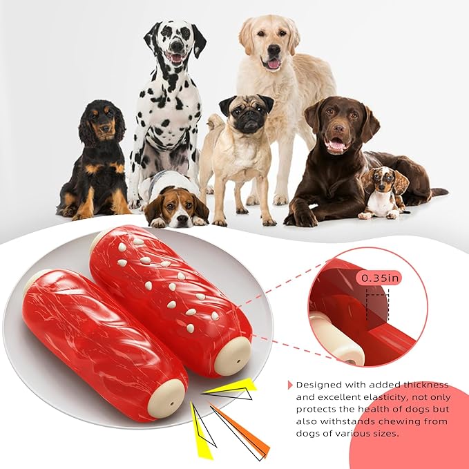 Indestructible Squeaky Dog Chew Toys for Aggressive Chewers, Food Grade Material, Tough Durable Dog Toys for Medium Large Breed (Red)