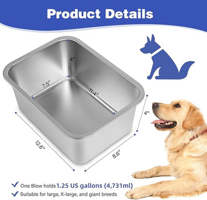 1.25 Gallons Large Dog Water Bowl, Stainless Steel Metal Dog Bowls, Large Capacity Pet Food Bowl Water Dish for Indoor and Outdoor Universal for Small & Medium Dogs 12.6''×8.7''×3.9''