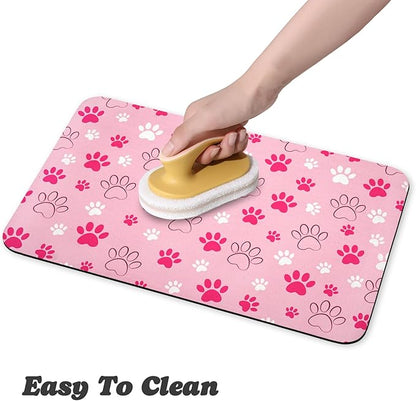 Dog Food Mat, Absorbent Water Bowl Mats Cat Pet Feeding Placemats Pink 17 * 30 inch
