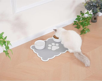 Ralxion Scalloped Dog Feeding Mat, Absorbent Mats for Dog Food and Water Bowl, Dispenser, Cute Elegant Aesthetic Grey Scallop Pet Placemat for Dogs, Cats, Puppy Accessories, 17" X 24”