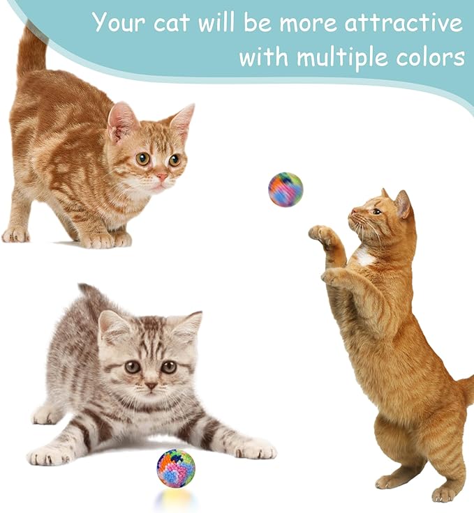 8 Pcs Colorful Cat Pom Pom Toys - 2-inch Interactive Plush Balls for Cats and Kittens - Assorted Colors, Woolen Yarn