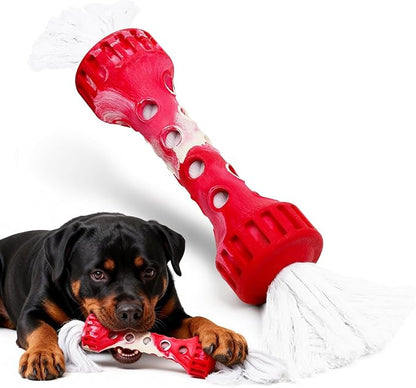 Indestructible Dog Chew Toy, Durable Heavy-Duty Rubber for Aggressive Chewers & Puppy Teething, Interactive Fetch Toy for Large/Medium Dogs to Beat Boredom, Cream Scented, Red/White