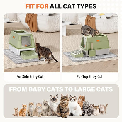 Removable Stainless Steel Cat Litter Box with lid, Front & Top Entry Kitty LitterBox，Cat Litter Box Enclosure, XL Extra Large High-Sided Metal Cat Box with Scoop,Mat,Footboard (Green)
