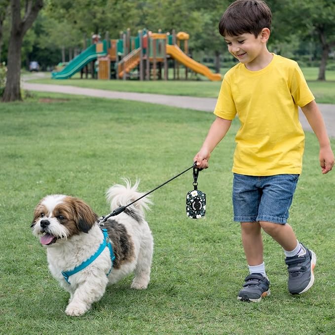 Petmolico Dog Poop Bag Holder Leash Attachment, Dog Waste Bag Dispenser Zippered Pouch, Fits Any Dog Leash, Includes Free Roll of Dog Bags, Poop Bag Dispenser - 2 Packs, Mixed Cyan&Flower