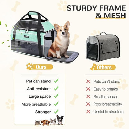 Lekereise Top-Expandable Pet Carrier 17x11x9.5 Inch Alaska Hawaiian Airline Approved Soft Sided Underseat to 12lbs Travel Carriers for Small Dogs and Cats with Locking Safety Zippers Anti-Scratch Mesh