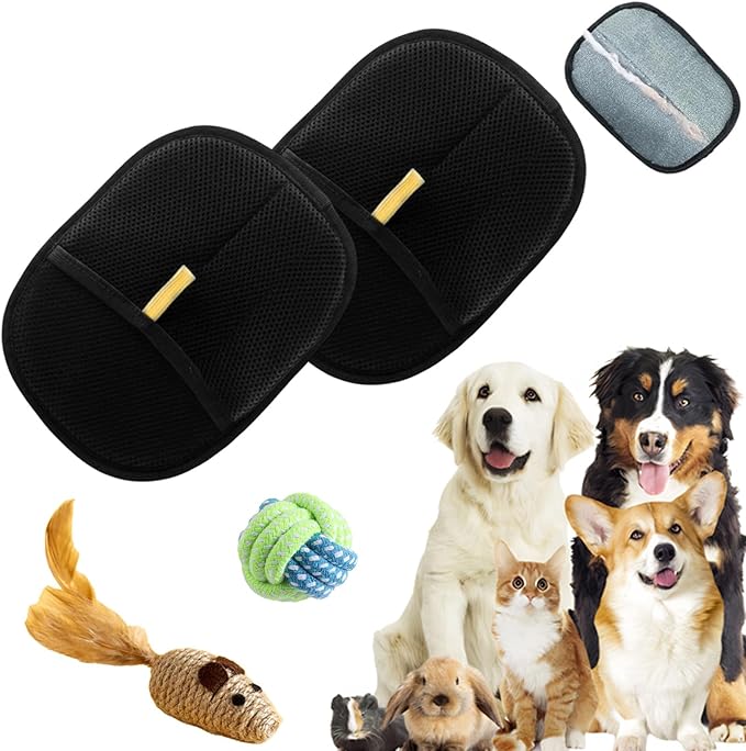 Pet Hair Remover Electrostatic Gloves, Pet Hair Remover Glove Washable, Reusable Cat Dog Grooming Mitt for Couch, Furniture, Carpet, Car Seat (Black*2)