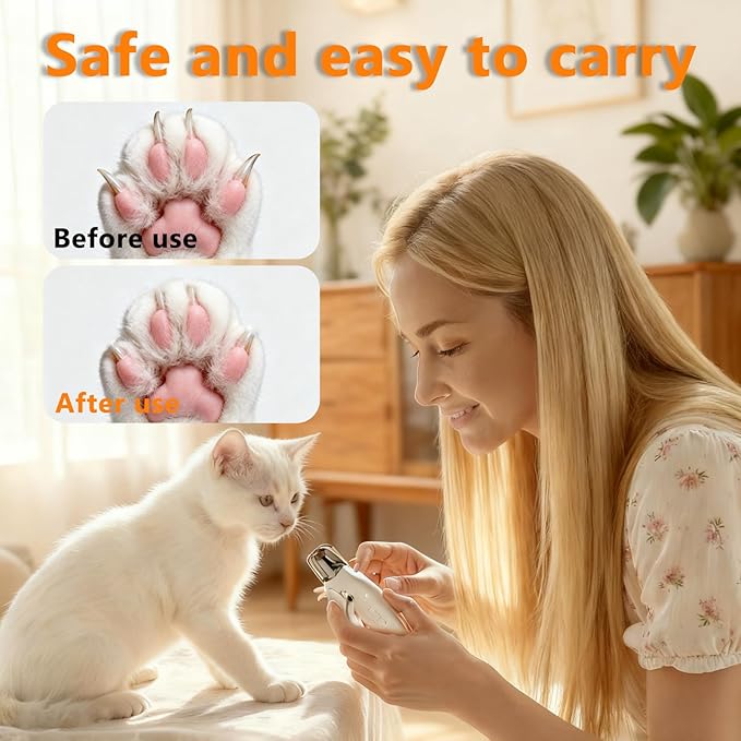2-in-1 Pet Nail Clipper & Grinder with Dual LED Lights, USB Rechargeable, Electric Multi-Function Grinding, Quiet Operation with Splash Guard, Suitable for Small/Medium/Larg