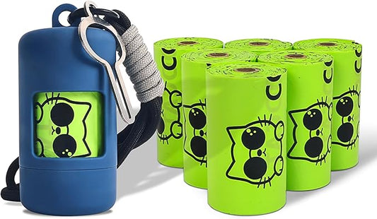 Dog Poop Bags with Dispenser & Holder, Guaranteed Leak Proof, Unscented Extra Thick Heavy Duty Tear-resistant 18-Micron Waste Bag Refill Rolls (NavyBlue (105-Bags, 1-Dispenser))