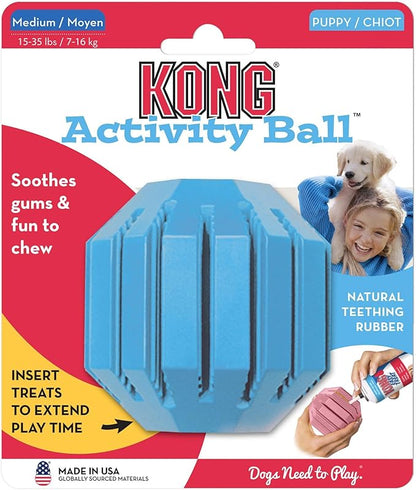 KONG Puppy Activity Ball - Soft & Durable Natural Puppy Rubber Dog Toy - Chew Toy for Teething Puppies - Eases Aching Teeth & Gums - for Medium Puppies - Randomly Provided Color