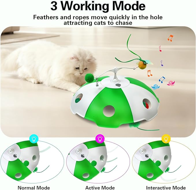 Cat Toys Rechargeable, Interactive Cat Toys for Indoor Cats, Touch Activated, Moving Feather, Bird Chirping, 6 Holes Maze Mouse Catching Game
