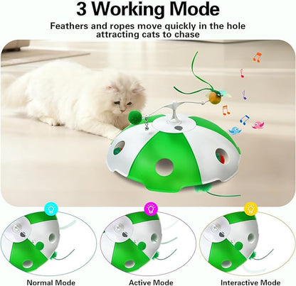 Cat Toys Rechargeable, Interactive Cat Toys for Indoor Cats, Touch Activated, Moving Feather, Bird Chirping, 6 Holes Maze Mouse Catching Game