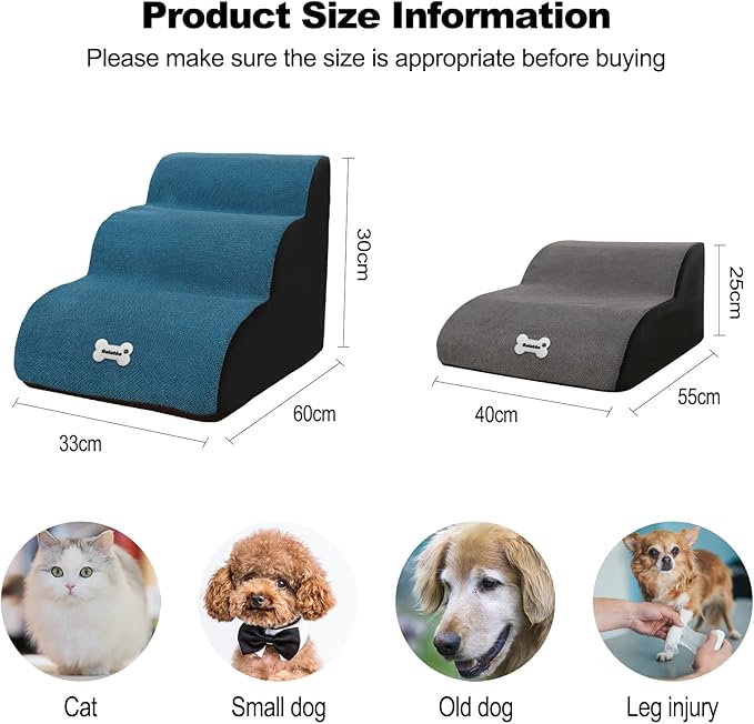 Pet Stairs, Washable & Zippered Cover Removable Pet Ramp, High Density Sponge Dog Stairs(2 Tiers Pet Stair, Blue)