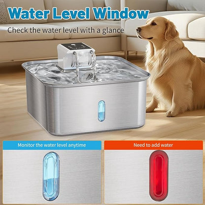 Wireless Dog Water Fountain - Dog Water Bowl Dispenser, 7L/236oz Large Capacity Stainless Steel Cat Fountain with Motion Sensor, Auto Water Dispenser for Multi-Pet Home (Square+5 Filters+5 Sponges)