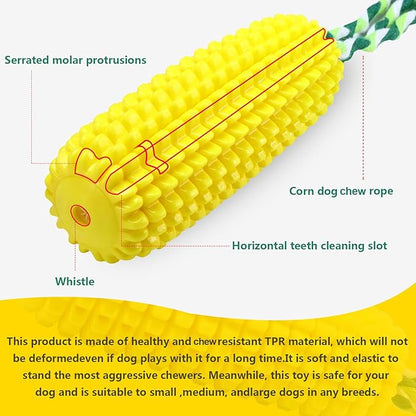 Sumind Dog Chew Toys for Aggressive Chewers Corn Dog Toy Indestructible Durable Rubber Squeaky Toothbrush Interactive Corn on the Cob Puppy Toy for Small Medium Large Breed